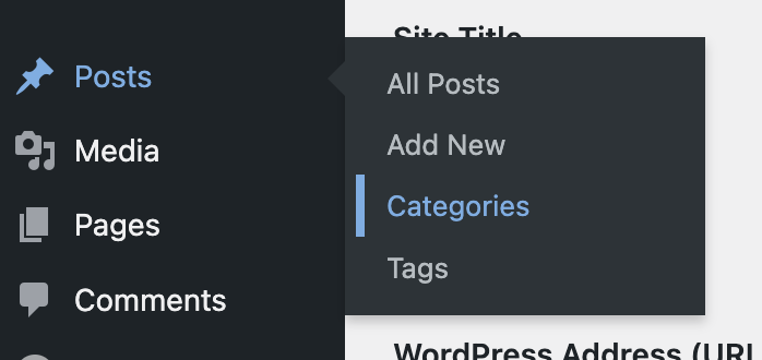 Finding the categories tab within your WordPress dashboard